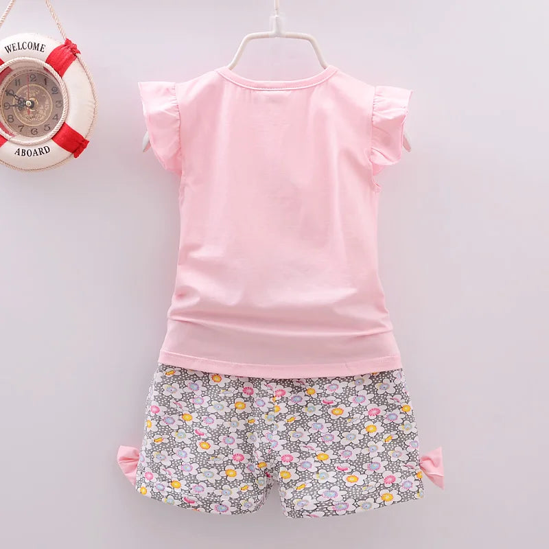 Conjuntos de ropa para niñas pequeñas, camisetas y pantalones cortos, conjuntos de ropa de verano con estampado de piruletas.