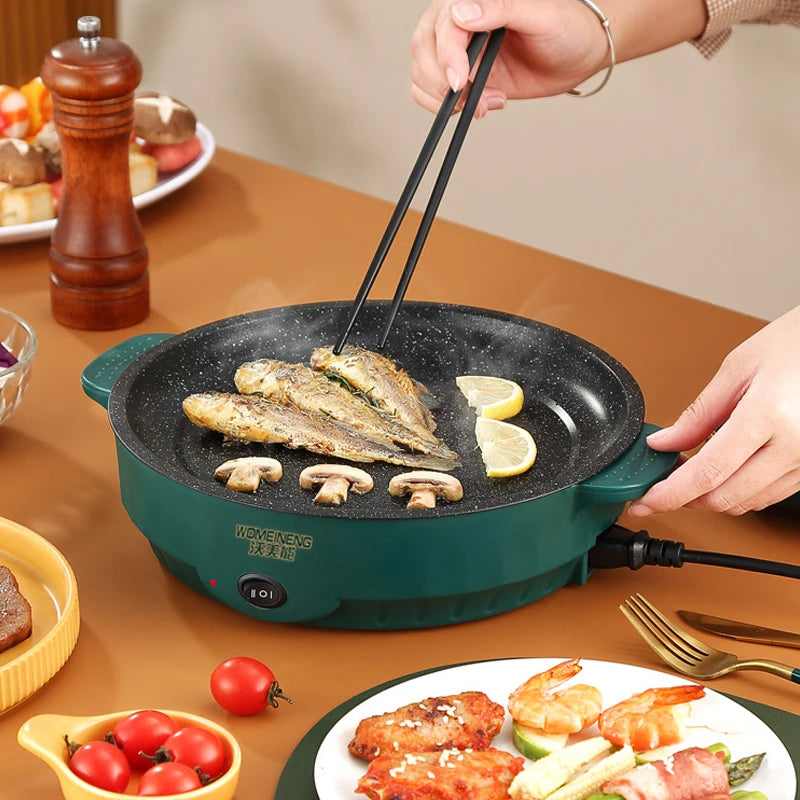 Sartén eléctrica multiusos de 220 V para barbacoa doméstica, filetes fritos, pescado, tortillas, sartén antiadherente.