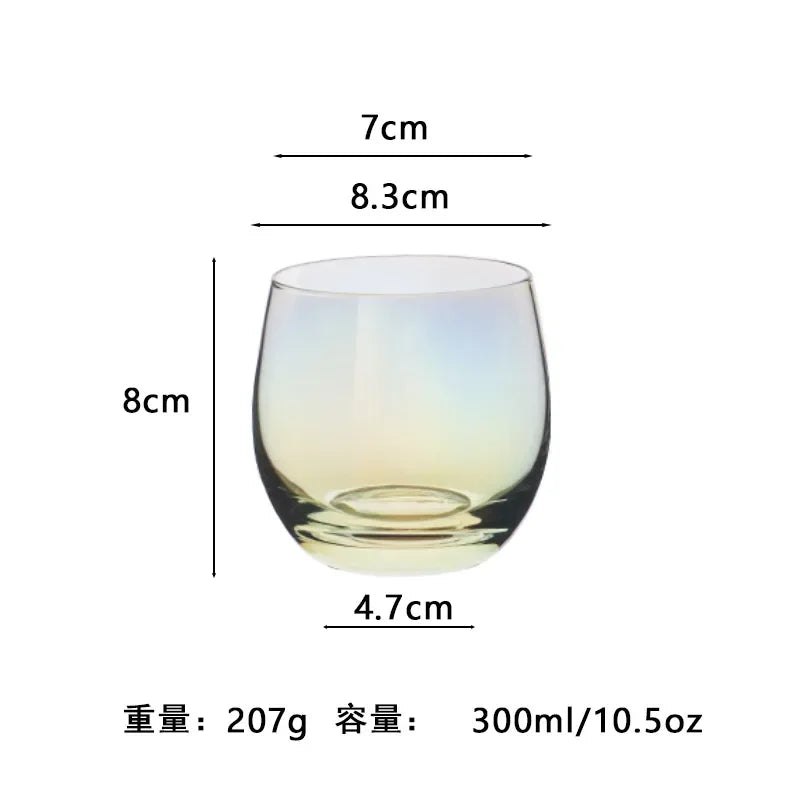 Vaso de agua redondo transparente de vidrio de alta calidad, colorido, con forma de huevo, resistente al calor, con borde dorado, para jugo, para uso doméstico.