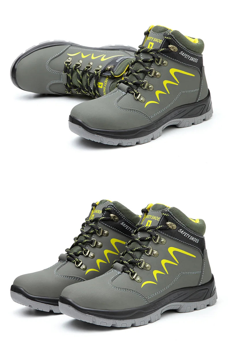 Zapatos de seguridad para hombre, indestructibles, de caña alta, transpirables, con puntera de acero, botas de trabajo antideslizantes, color azul marino, plataforma, botas para hombre.