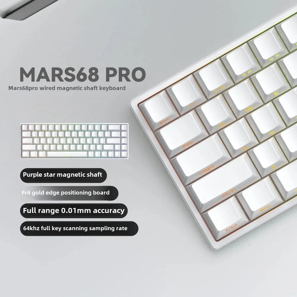 Teclado mecánico para juegos con eje magnético Mars 68 PRO, 0 zonas muertas, conectar y desconectar, luz RGB, cableado, inalámbrico, seleccionable