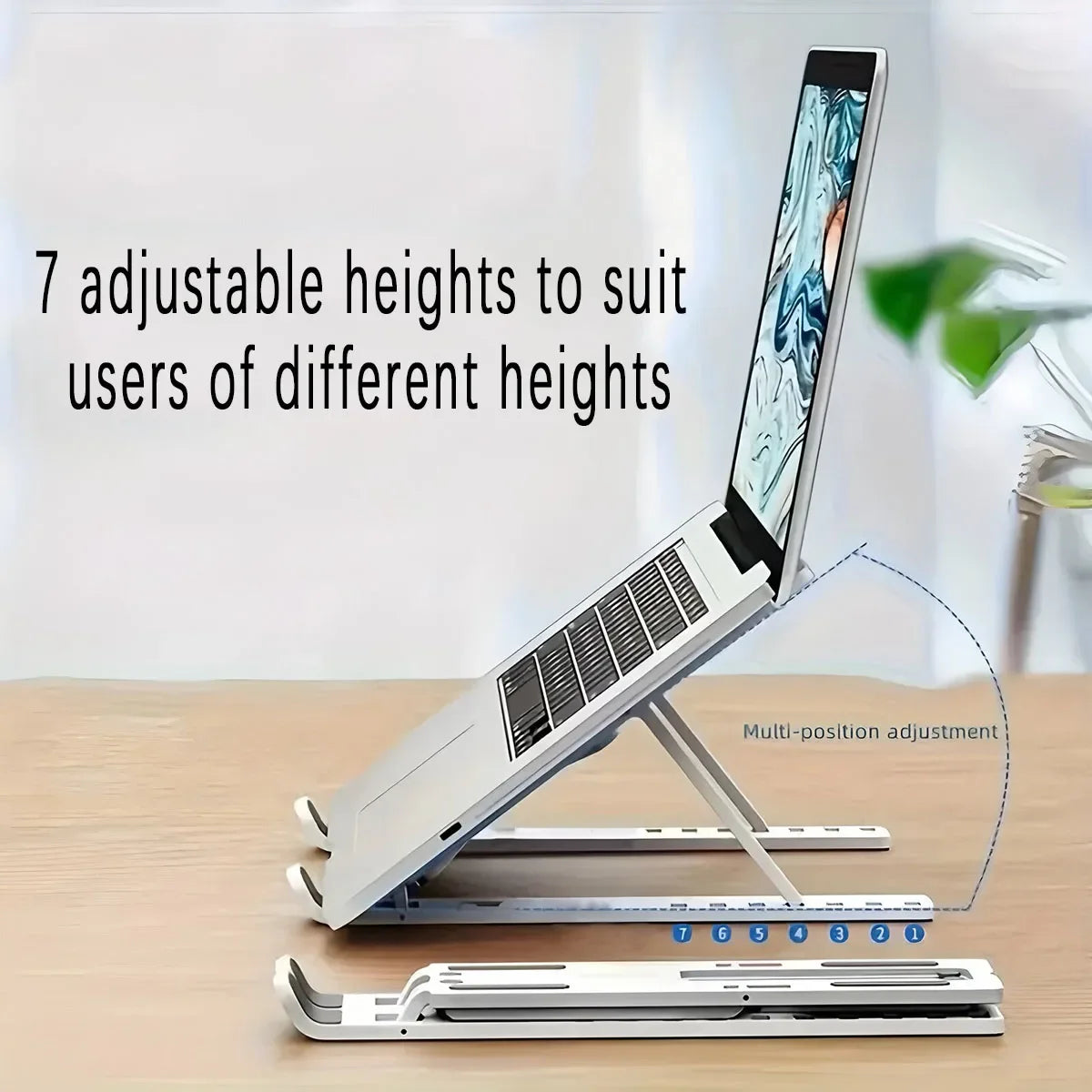 Soporte multifuncional para computadora portátil con siete niveles ajustables en ángulo, soporte plegable para computadora portátil, escritorio, elevación y refrigeración, soporte para tableta