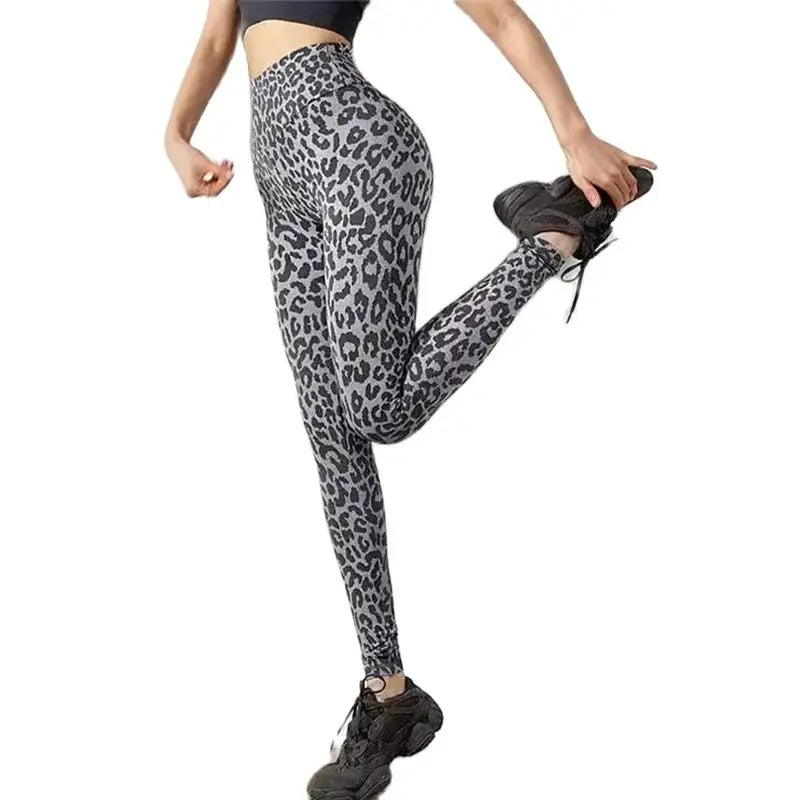 Pantalones de yoga sin costuras para mujer, estampado de leopardo, cintura alta, realce de glúteos, efecto melocotón, mallas deportivas para gimnasio, leggings para correr.