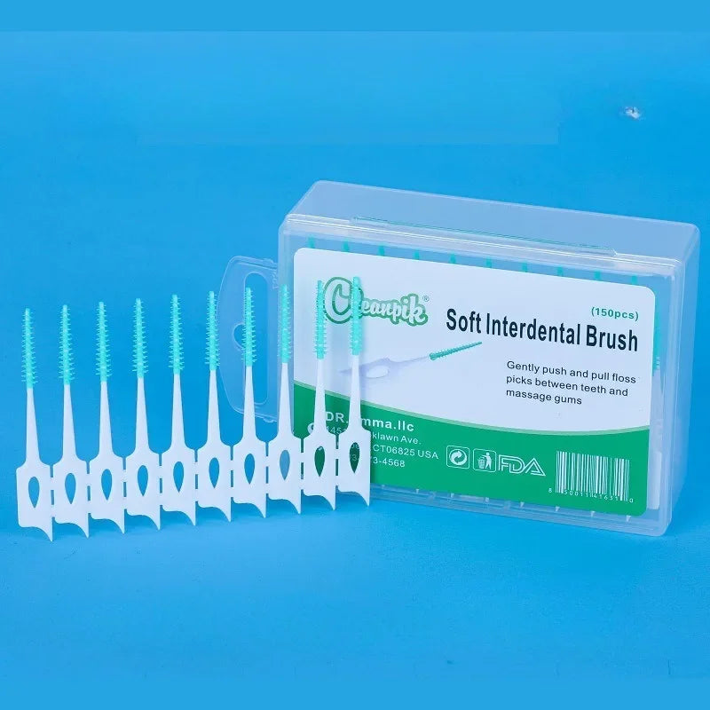 Cepillos interdentales de goma suave (150/200 unidades) para limpieza dental. Herramientas para el cuidado de la higiene bucal.