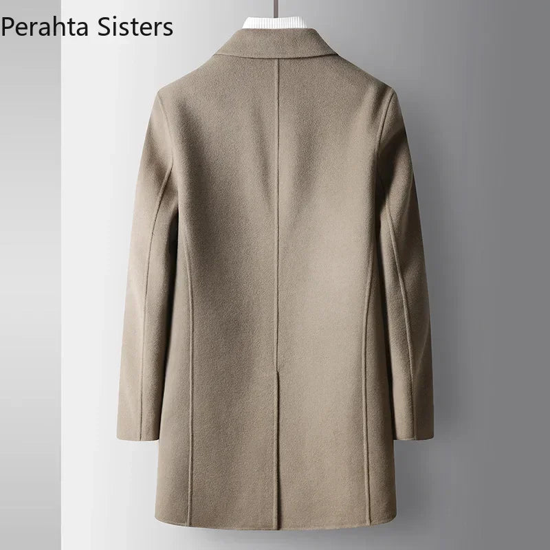 Brand Top Quality Double-Sided Woolen Men's Coat Autumn Winter Business Casual 71.8% Wool Male Medium Long Hommnre Coat