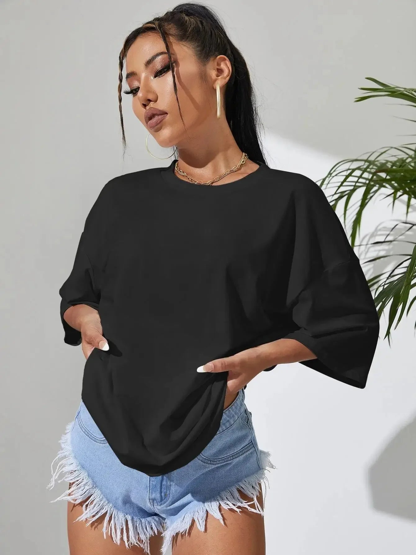 Camisetas de algodón suaves de manga corta de color liso para mujer, ropa deportiva, transpirables y cómodas, camiseta holgada básica que combina con todo para mujer