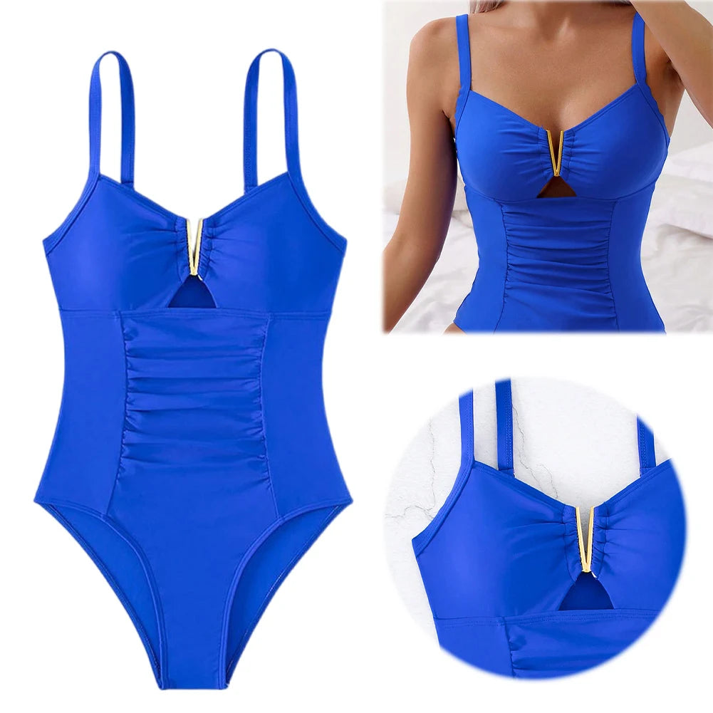 Traje de baño modesto con curvas para mujer, transpirable, con control de abdomen, cuello en V, de nailon, adelgazante, para vacaciones de verano y viajes.