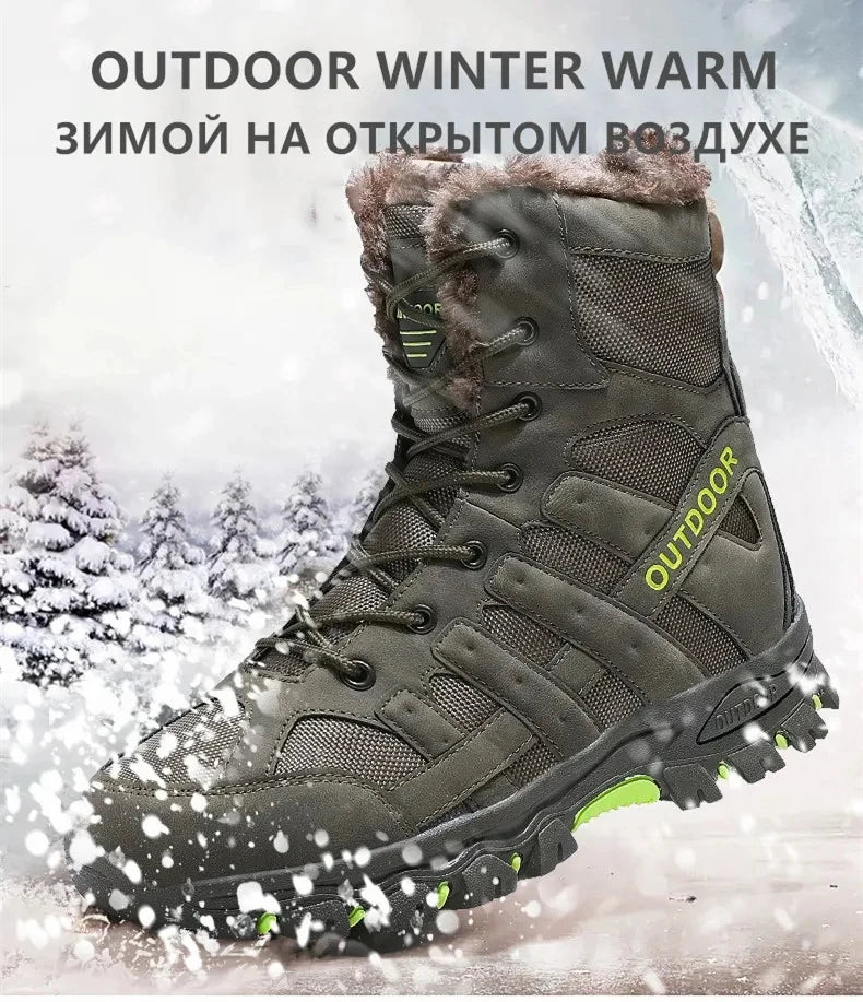Brand Winter Men's Boots Thick Plush Warm Snow Boots Lace-UP Men Ankle Boots Outdoor Waterproof Men's Motorcycle Boots Size 47