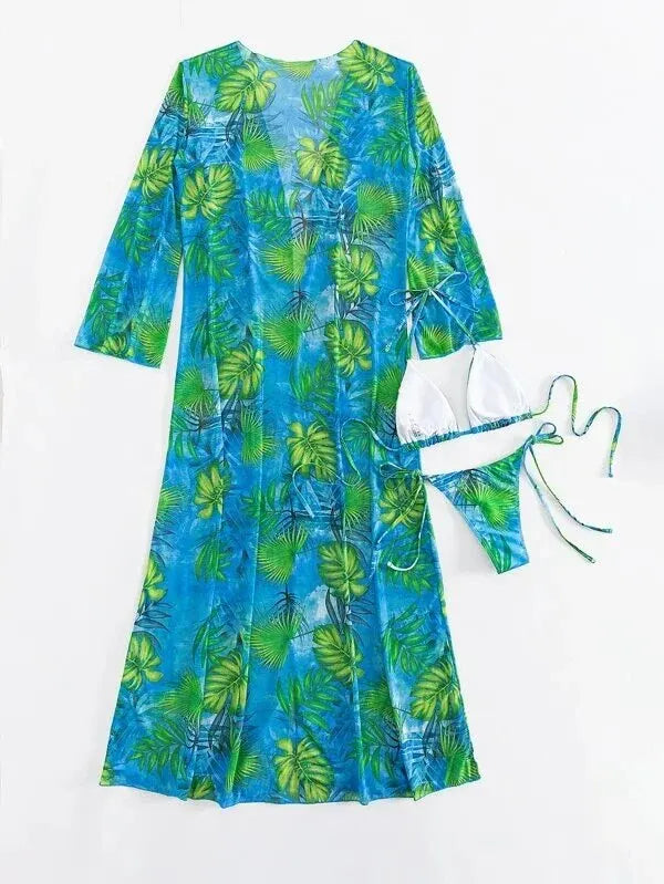 Bikini de tres piezas con tiras triangulares 2025 para mujer, traje de baño tipo kimono, ropa de baño sexy para mujer, traje de baño para playa