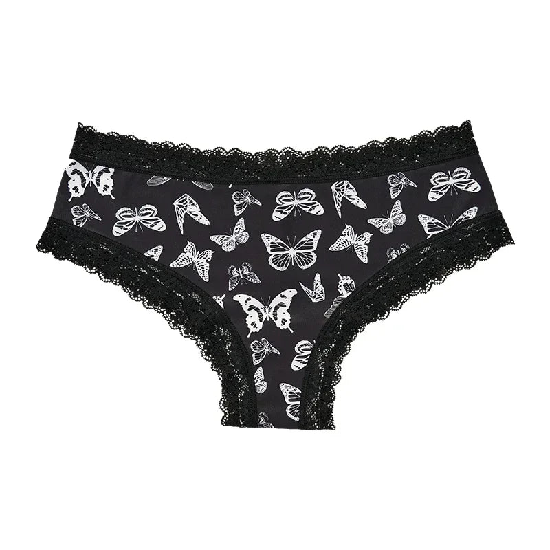 Ropa interior para mujer, bragas sexys con borde de encaje, estilo gótico, lencería con calavera rosa, pantalones triangulares cómodos y transpirables personalizados