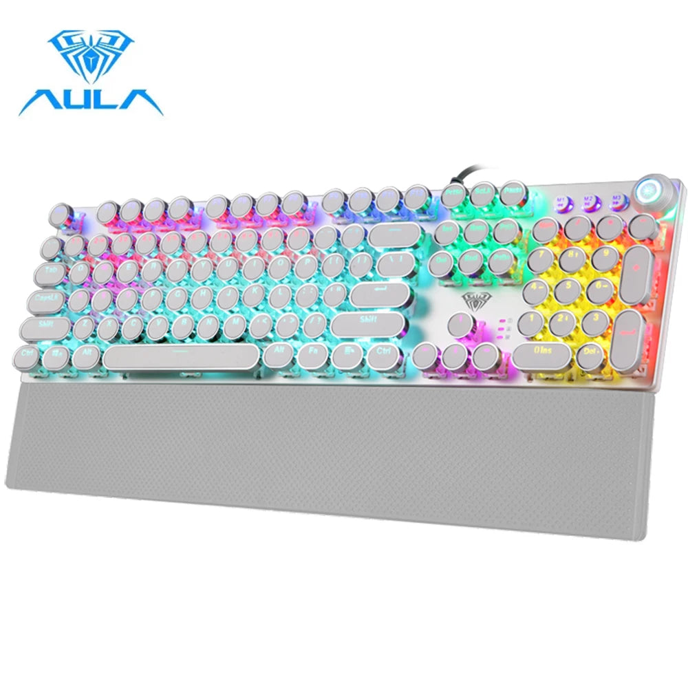 Teclado mecánico para juegos AULA F2088 de 104 teclas con cable, retroiluminado, de metal, anti-efecto fantasma, inglés, hebreo, ruso, español, árabe y coreano.