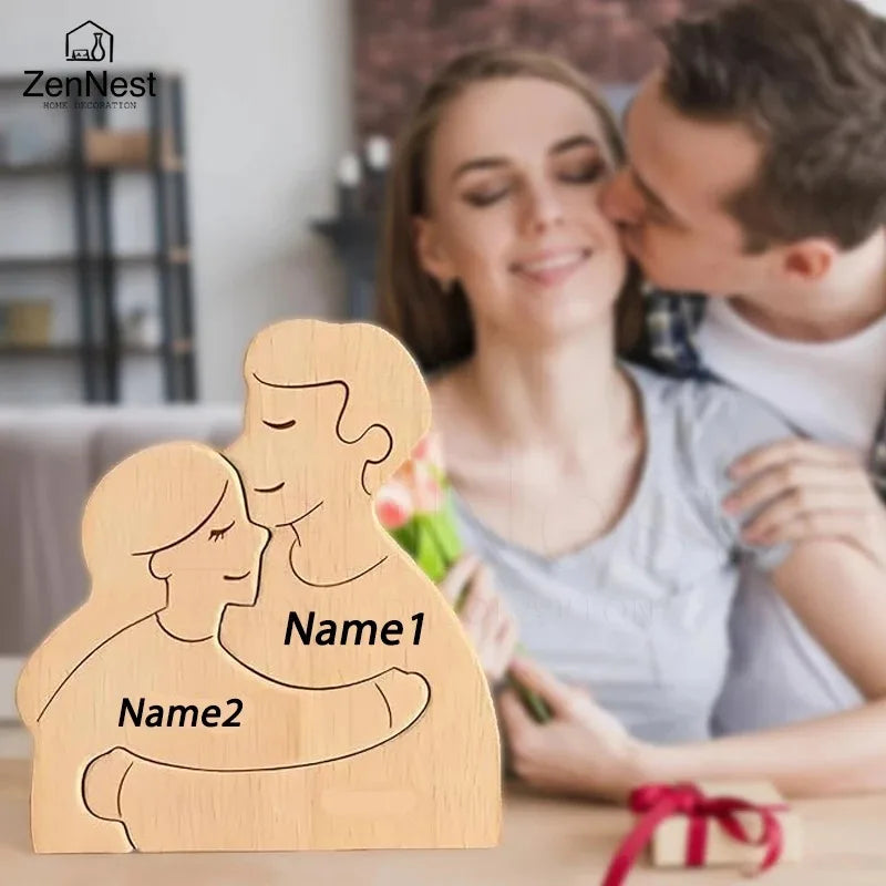 Decoraciones de madera con nombre personalizado, rompecabezas personalizados, decoraciones cálidas para el hogar, regalos cálidos para el Día de la Madre y el Día del Padre.