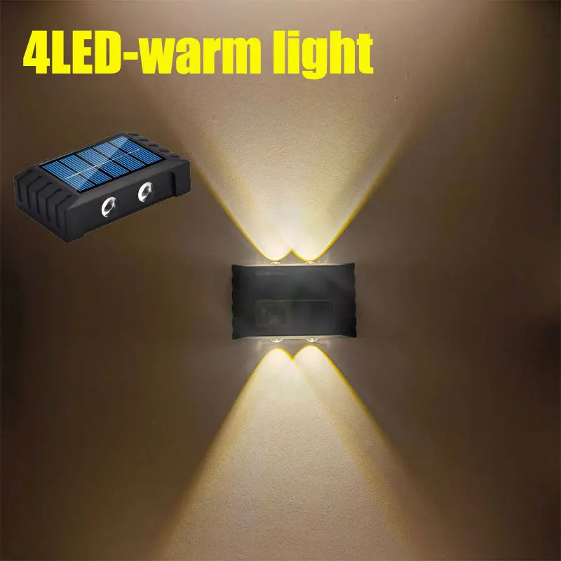 Lámpara de pared solar de 4/6/8/10 LED, luz decorativa para exteriores, impermeable, con iluminación de arriba y abajo, para jardín y paisaje.