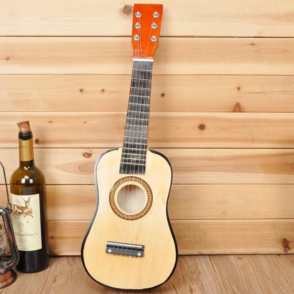 Guitarra infantil de madera maciza con perilla de cuerda ajustable, instrumento infantil multicolor, juguete clásico de alta calidad de sonido.