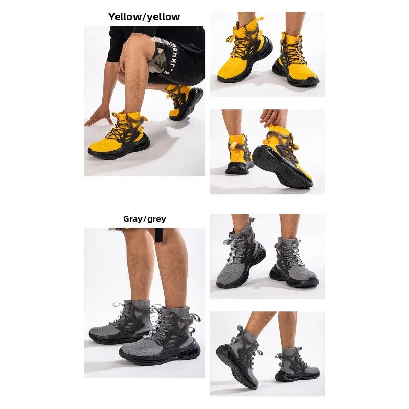 Tall Men's Anti Smashing and Anti Piercing Steel Toe Protective Safety Shoes Lightweight and Breathable Wear Resistant Durable