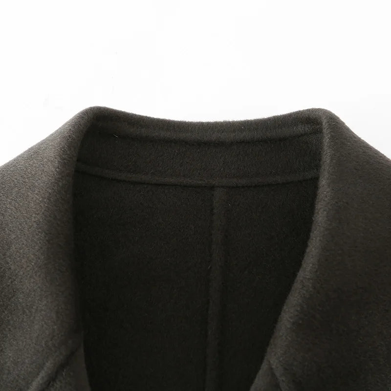 Autumn Winter New 100% Wool Double-sided Wool Coat Men's Korean Suit Collar Wide Fluffy Woolen Coat Simple and Luxurious