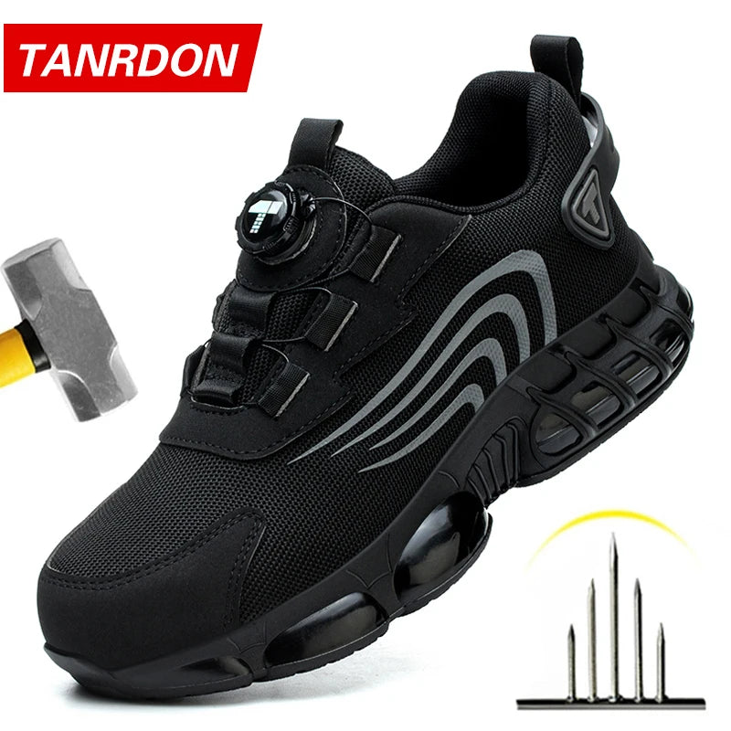Zapatos de seguridad nuevos con botón giratorio para hombre, zapatos de trabajo antiimpacto y antiperforación, zapatos deportivos de moda para hombre y zapatos de seguridad profesionales.