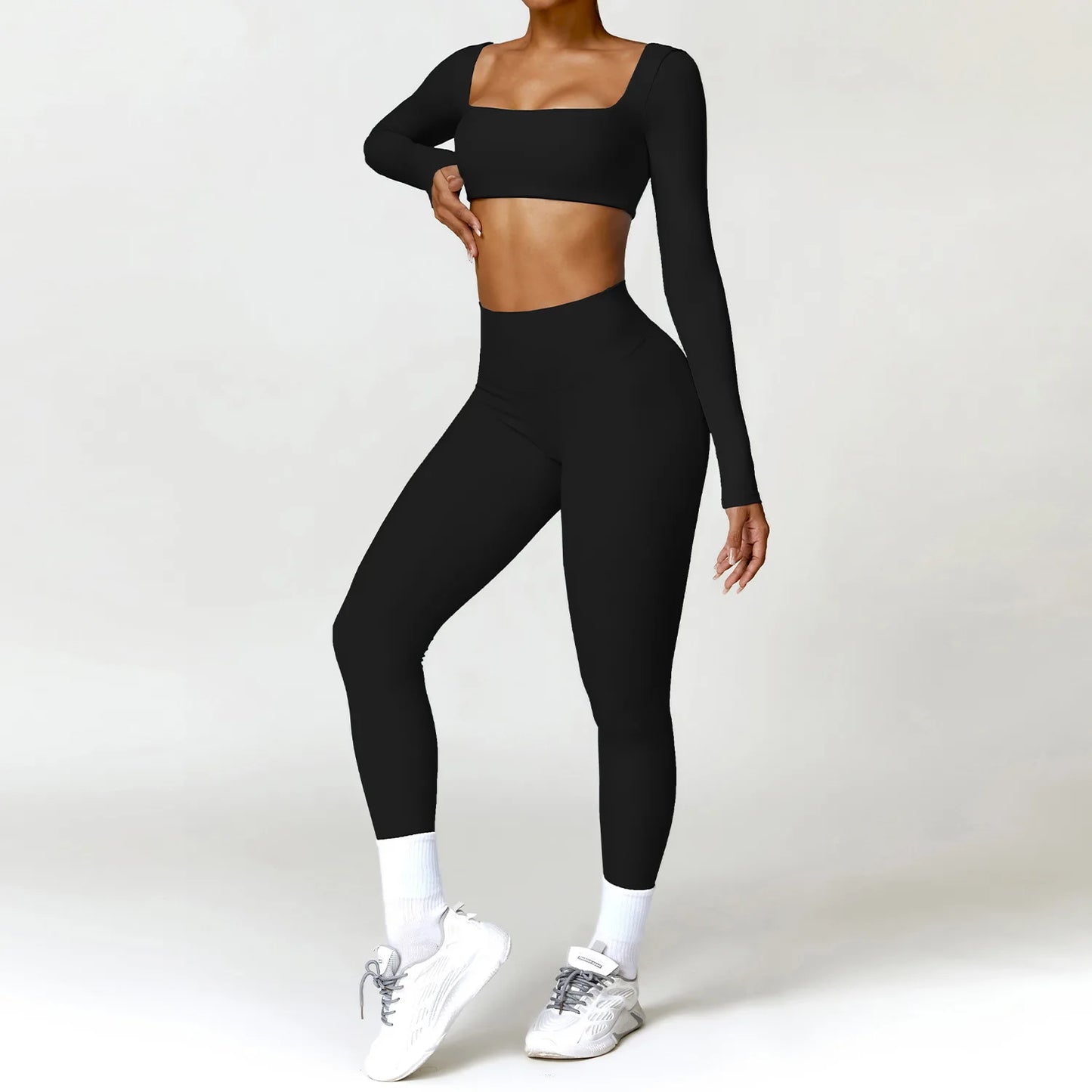 Conjunto de chándal de yoga para mujer, 2 piezas, ropa deportiva para entrenamiento, ropa deportiva, leggings de gimnasio, sujetador de fitness, top corto, trajes deportivos de manga larga