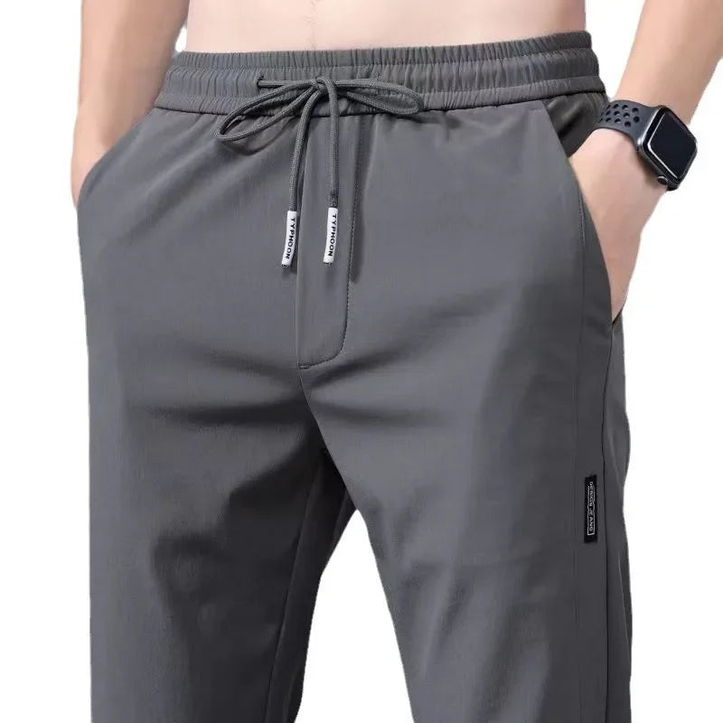 Pantalones casuales de seda de hielo para hombre, pierna recta fina, secado rápido, ligeros, transpirables, deportivos, de talla grande, para primavera y verano