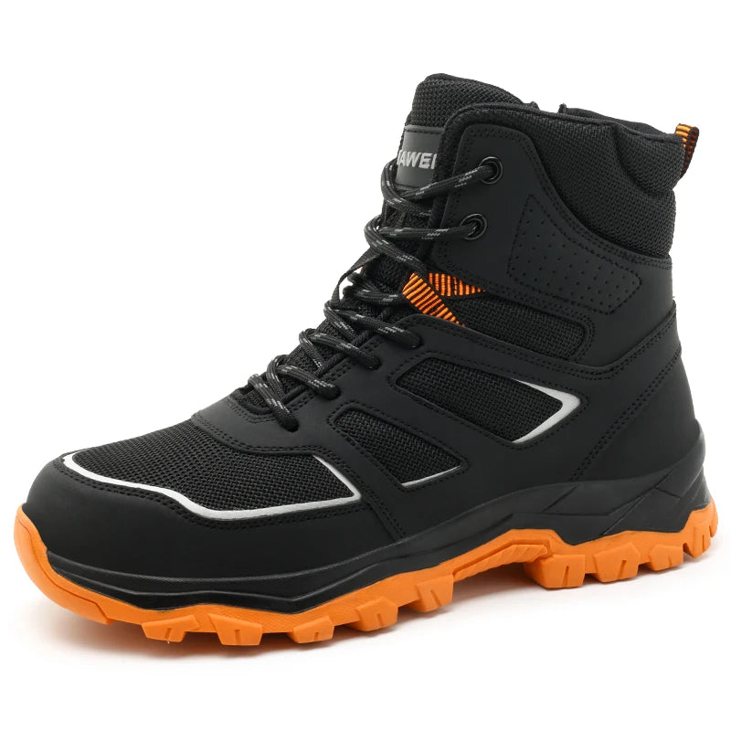 Zapatos de seguridad para hombre, antideslizantes, antiperforación, antiaplastamiento, con puntera de acero, botas de trabajo de caña alta, para taller de forja.