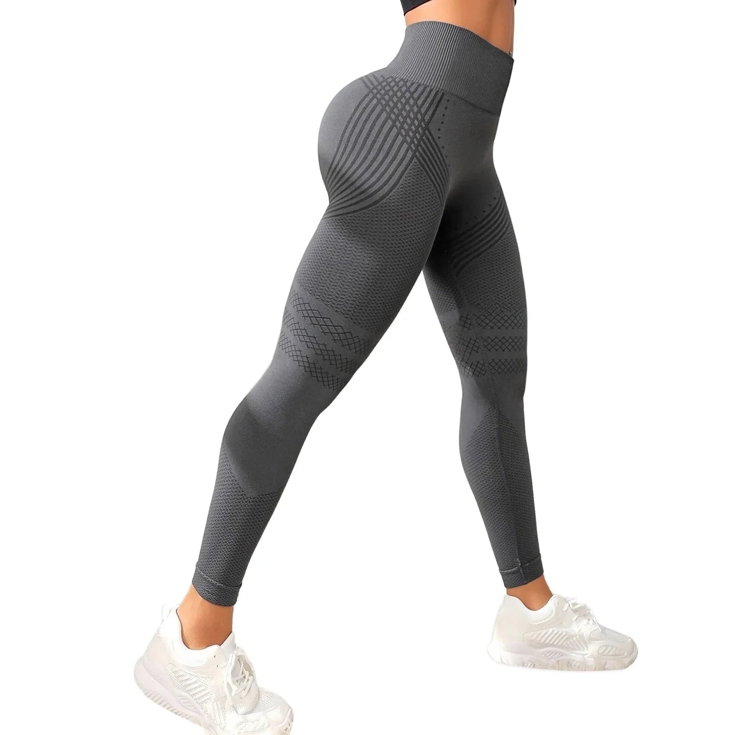 Pantalones de yoga de punto de cintura alta para mujer, pantalones largos de fitness, tejido integrado, banda elástica, pantalones deportivos, populares, efecto melocotón en los glúteos.