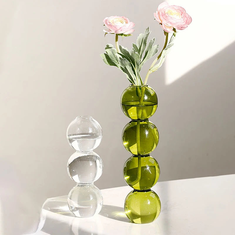 Nuevos adornos japoneses para sala de estar nórdica, jarrones pequeños esféricos creativos y sencillos con flores de vidrio de burbujas de colores, decoración del hogar