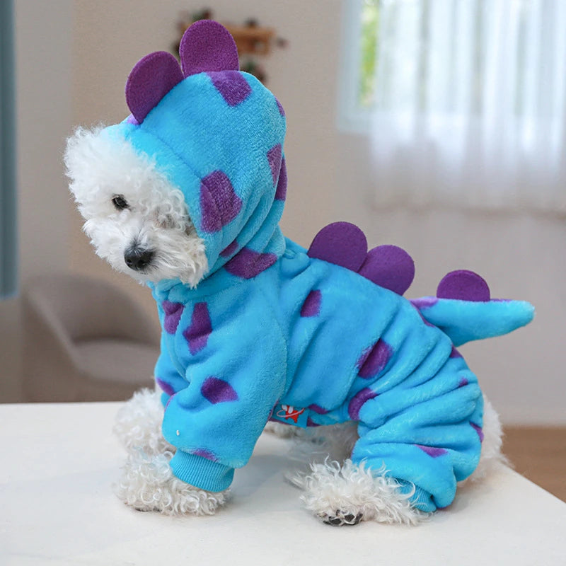 Ropa de forro polar súper suave para mascotas, para otoño e invierno, cálida y de felpa, para perros de cuatro patas, con diseño de dinosaurio, unicornio y gato.