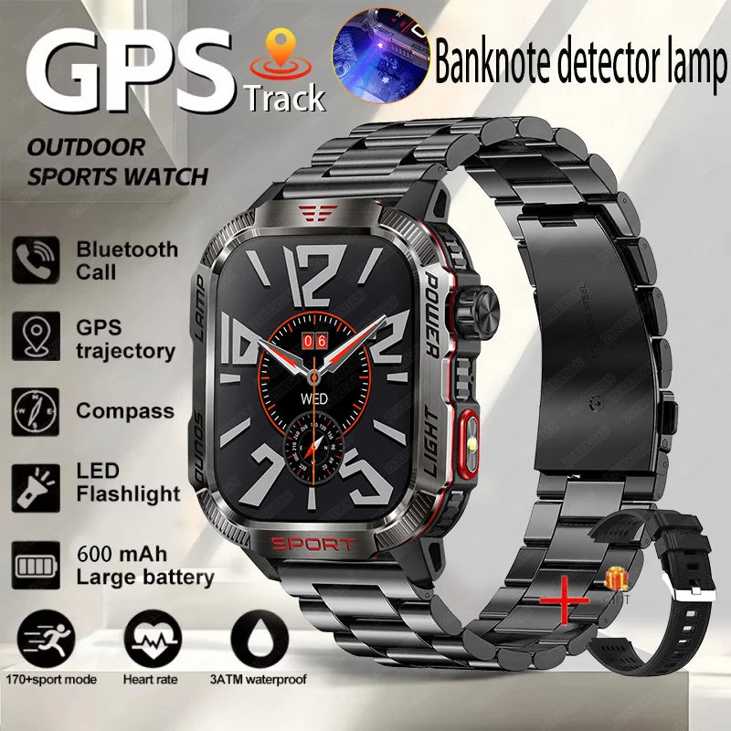 Nuevo reloj inteligente militar con GPS para Huawei y Xiaomi, linterna, brújula, resistente al agua, rastreador deportivo para exteriores, Bluetooth y llamadas.