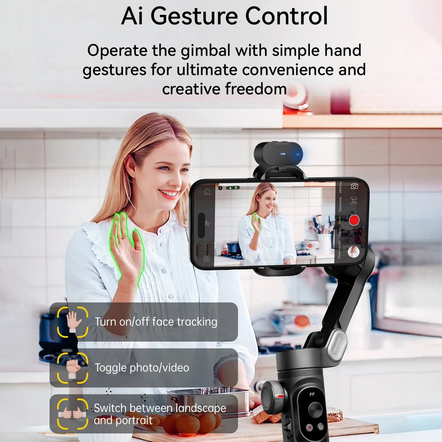 Estabilizador de cardán de 3 ejes AOCHUAN Smart XPro Ai para teléfonos inteligentes para grabación de video con iPhone y Android, estabilizador de seguimiento facial