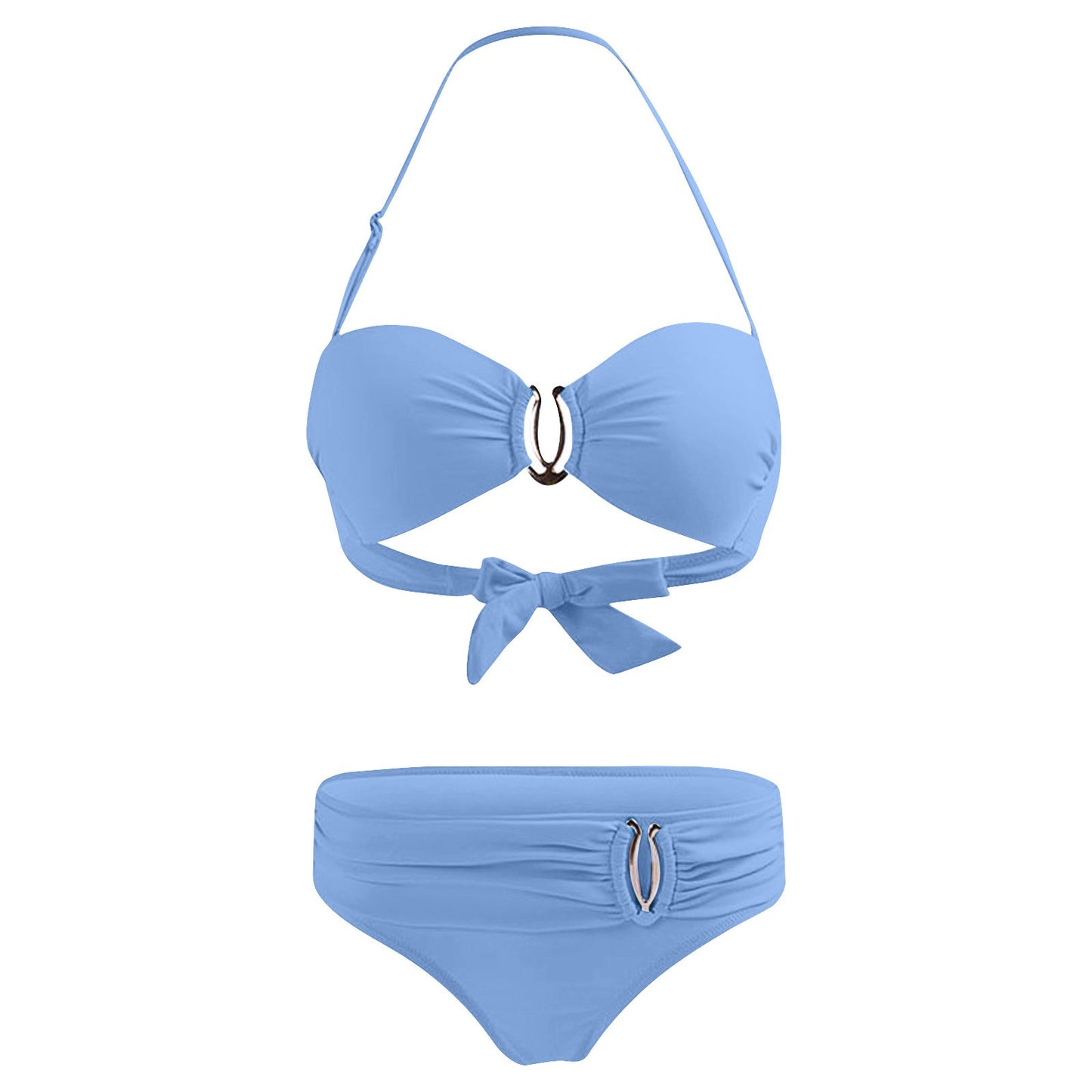 Bikini sexy con aros para mujer, traje de baño blanco liso con cuello halter, microbañador push up de metal, traje de baño brasileño de dos piezas 2023, nuevo