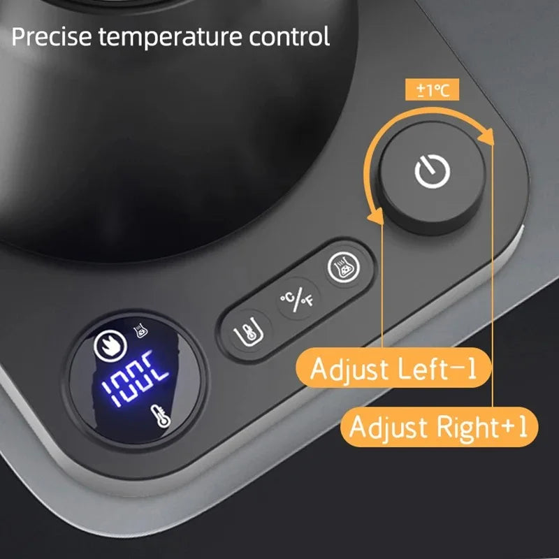 Hervidor eléctrico de cuello de cisne de 110 V/220 V con control de temperatura inteligente, 1200 W, calentamiento rápido, revestimiento de acero inoxidable 304, 900 ml