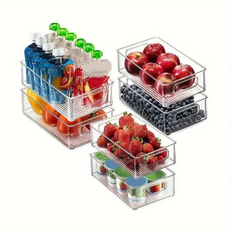 Organizadores de refrigerador transparentes, duraderos, fáciles de limpiar, multifuncionales, para almacenar alimentos, frutas, verduras, carnes, etc.