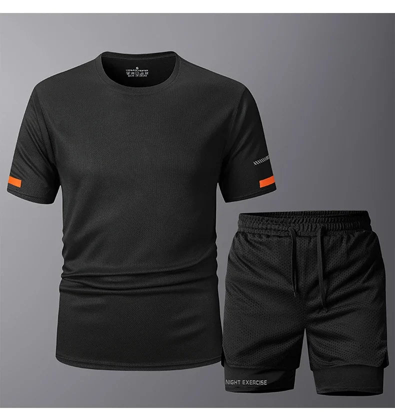 Conjunto deportivo de 2 piezas para hombre, de secado rápido, para correr, entrenamiento, gimnasio y fitness.
