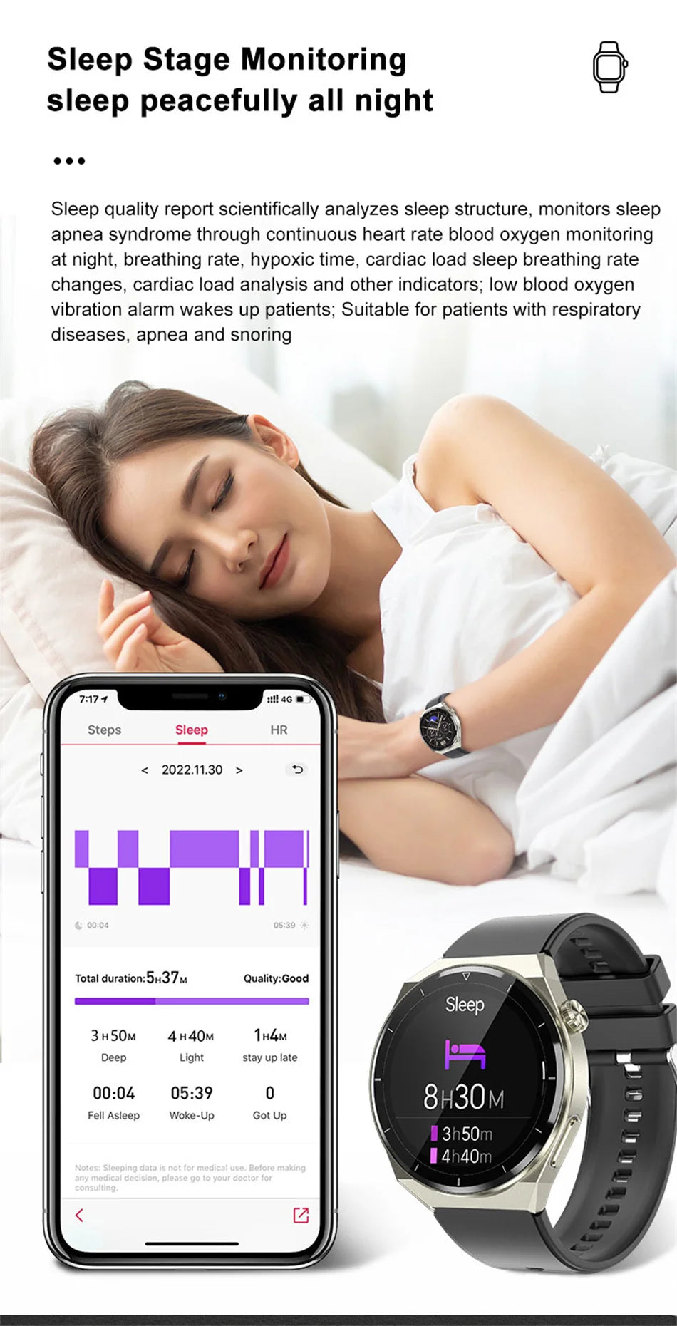 Reloj inteligente con tratamiento láser para hombres, dispositivo con ECG, PPG, frecuencia cardíaca, azúcar en sangre, monitor de salud, para Android e iOS, 2024