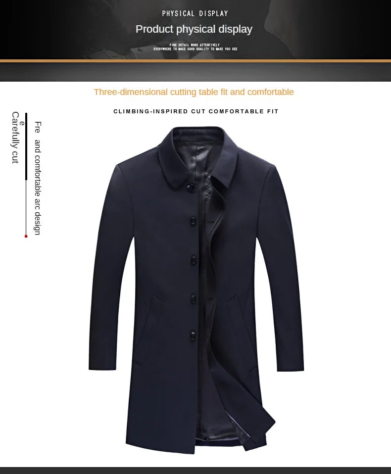 Autumn Winter Men Trench Coat Business Fashio Casual Male Jackets Slim Comfort Warm Windproof Top Trend Streetwear Outerwear New
