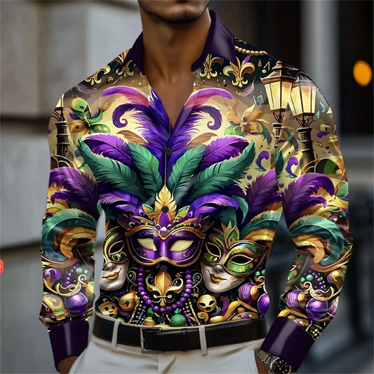 2025 Men's Printed Casual Comfortable Button Long Sleeve Shirt Party Gift Four Seasons Collar High Quality Shirt