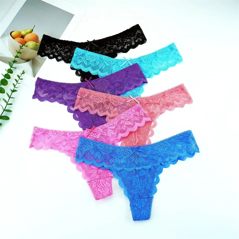 Tanga sexy de encaje de cintura baja para mujer, bragas transparentes, ropa interior erótica, 3 unidades, envío gratis