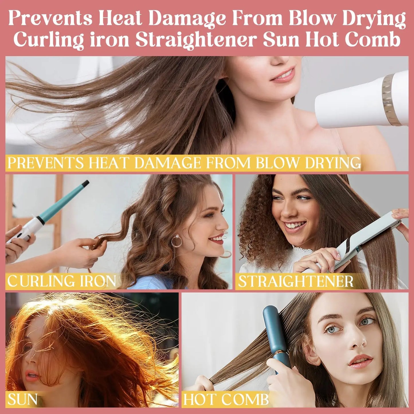 Acondicionador en spray sin enjuague de coco de 300 ml para cabello rizado, alisador, antiencrespamiento, suavizante, protector para cabello dañado por el calor.
