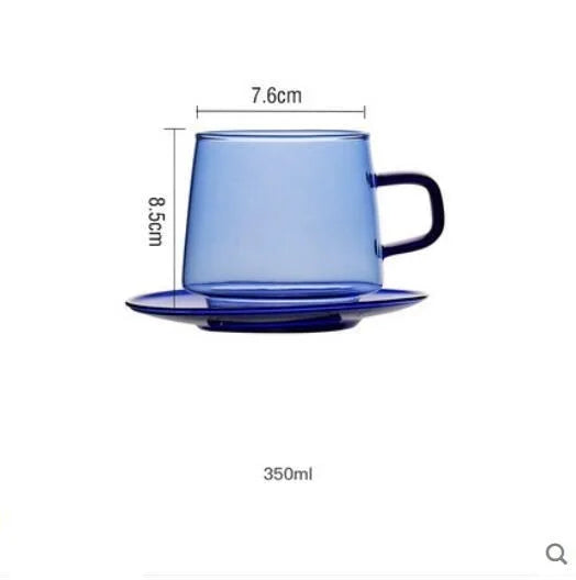 Taza de vidrio coloreada de 350 ml, resistente al calor, color ámbar, azul y verde, apilable, para café, té, 1 unidad