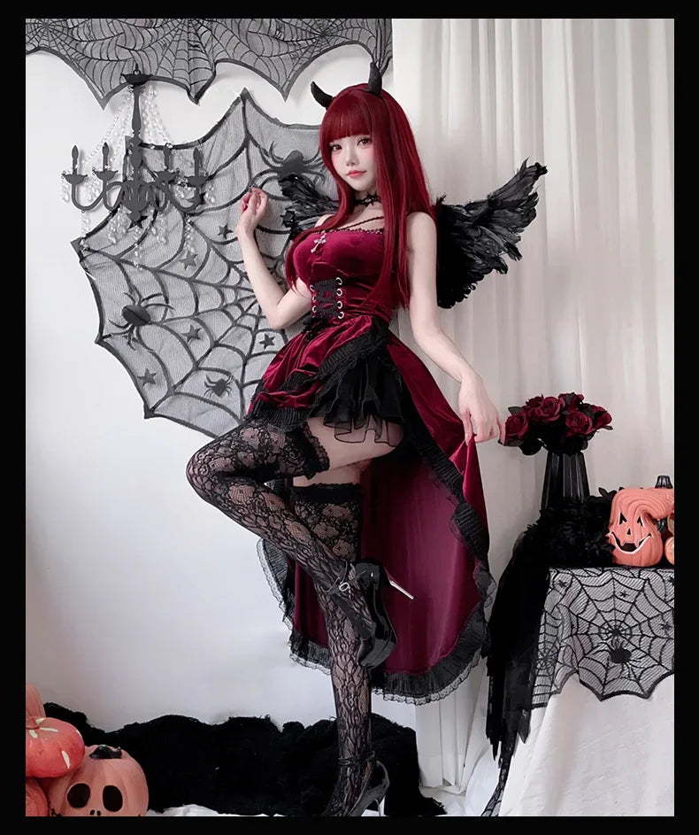 European and American Diablo Gothic Halloween Costume Ladies Dress Dovetail Witch Vampire Bride Performance Costume