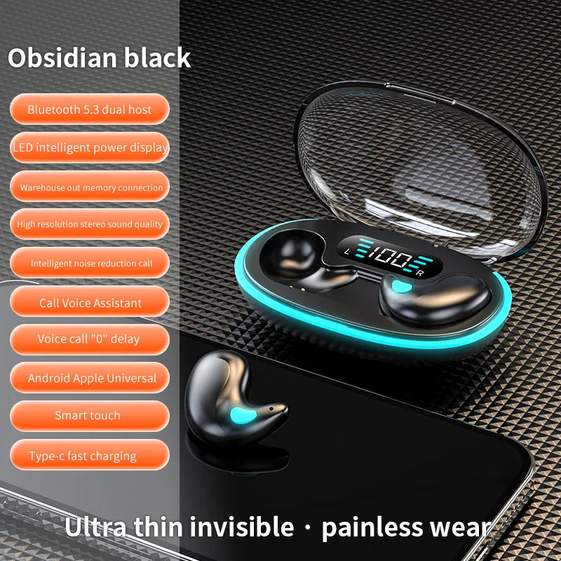 Mini auriculares invisibles para dormir TWS inalámbricos Bluetooth 5.3 con reducción de ruido oculta, auriculares estéreo deportivos