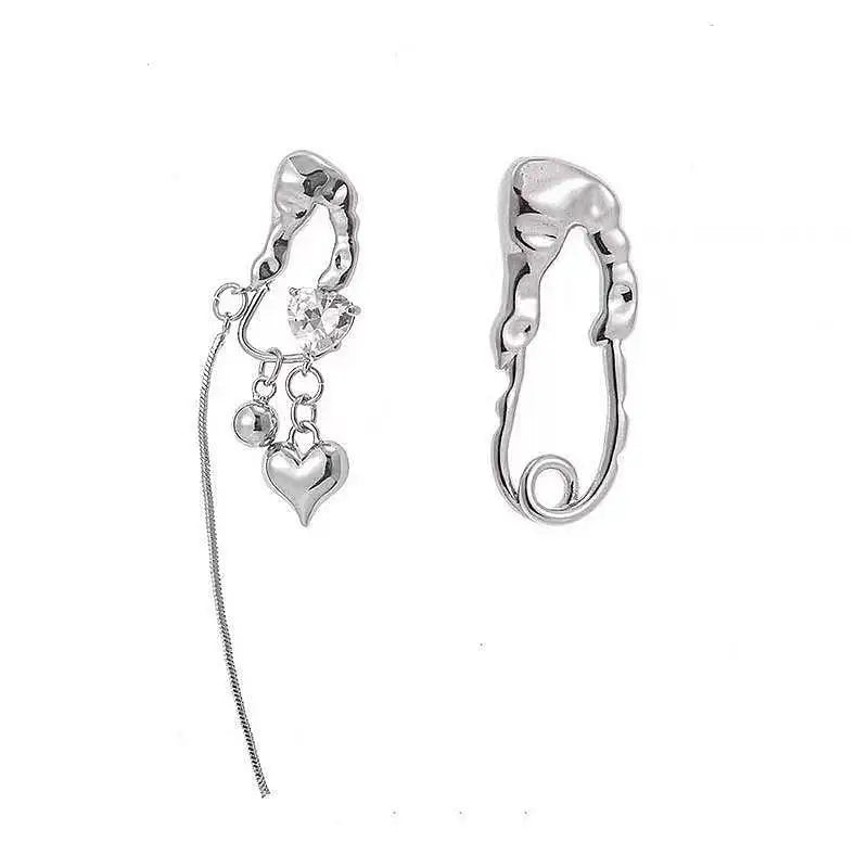 1 par de pendientes vintage punk de metal con borlas de circonita y corazón para mujer y hombre, estilo gótico Y2K Harajuku, accesorios de joyería de cadena larga.