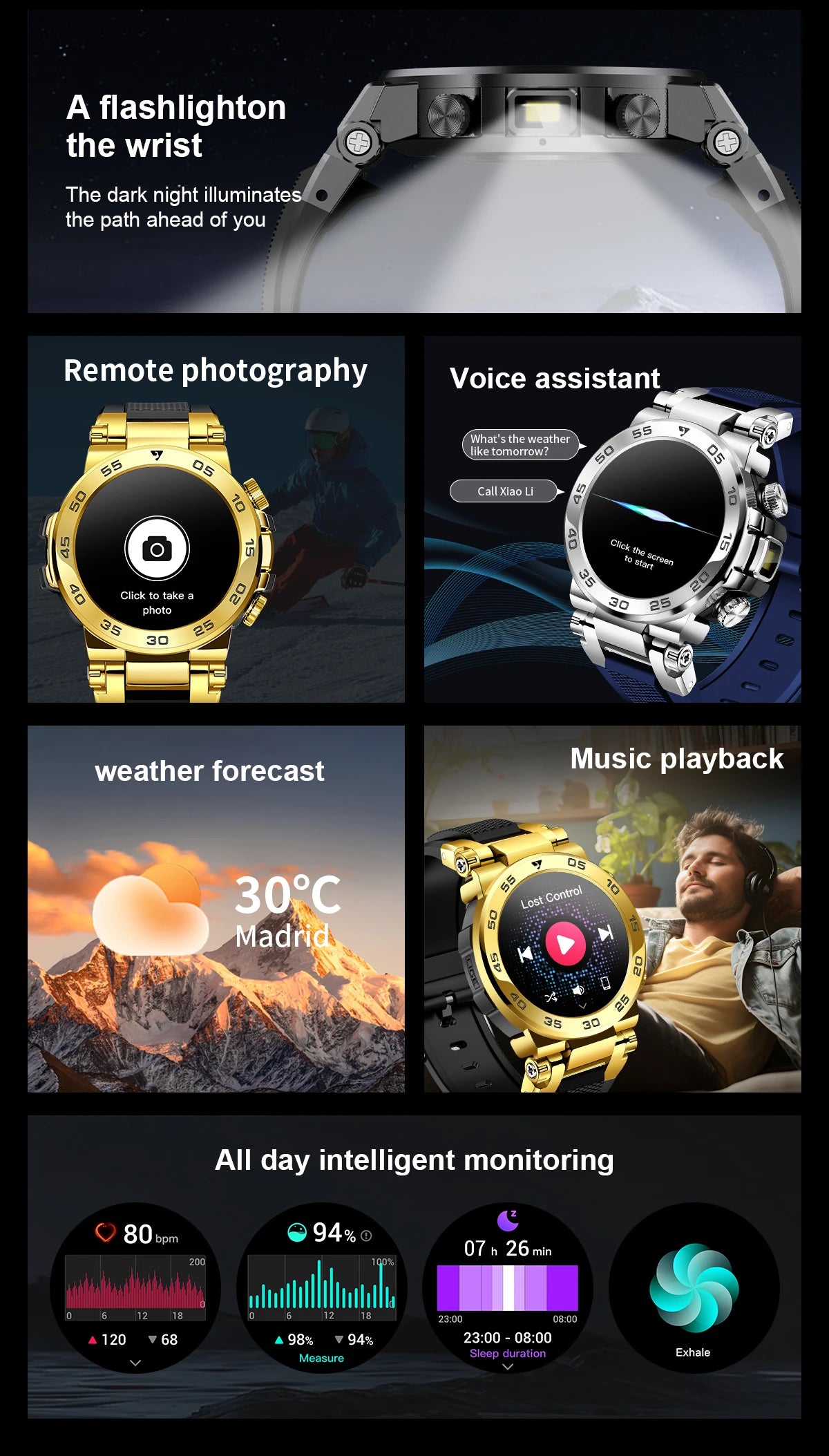 Nuevo reloj inteligente de negocios para hombre, pulsera impermeable de moda, reloj deportivo de lujo con monitor de ritmo cardíaco y sueño, reloj inteligente militar.