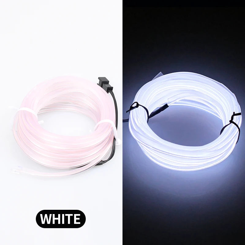 Tira de luces LED para interior de coche, 5 m, 5 V, flexible, tubo de luz fría EL, con USB, para decoración de interiores de coche