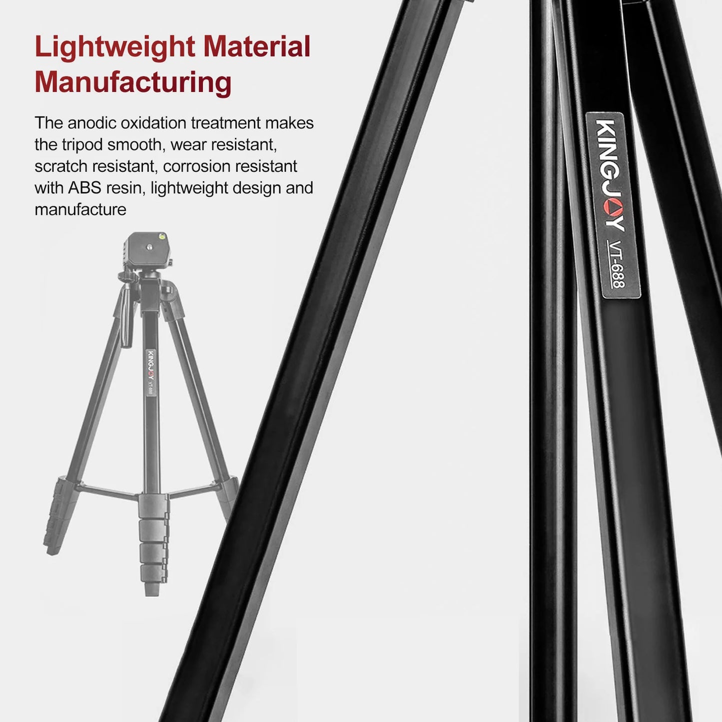 Trípode de escritorio KINGJOY VT-688 de 675 pulgadas, carga útil de 2 kg, cabezal esférico con tornillo de 1/4", rotación e inclinación, clip para teléfono para transmisión en vivo.