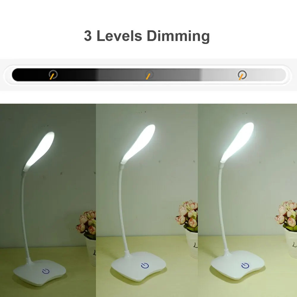 Lámpara de escritorio LED recargable por USB, luz de noche para dormitorio, lámpara de lectura para estudiantes, protección ocular