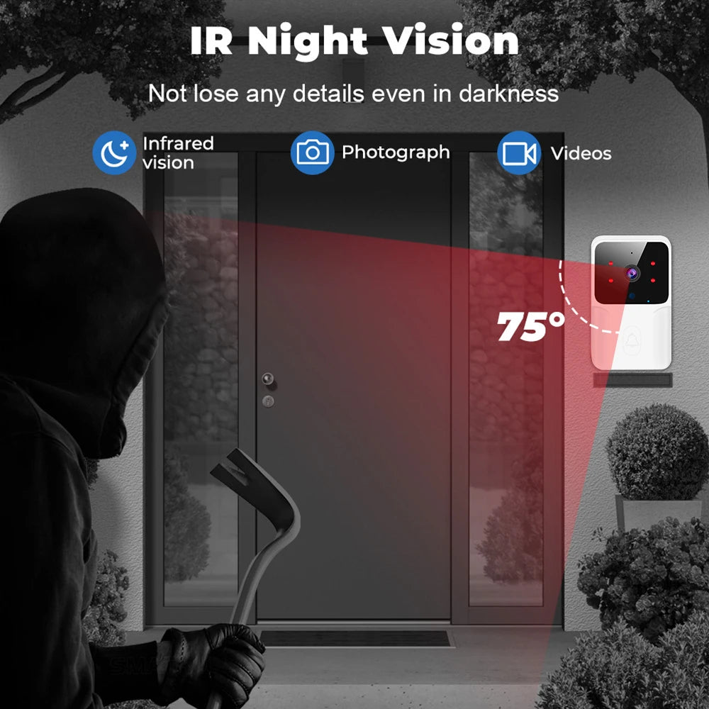 Timbre de puerta con vídeo WiFi Tuya, cámara HD inalámbrica, alarma IR, seguridad inteligente para el hogar, timbre de puerta WiFi, intercomunicador para el hogar