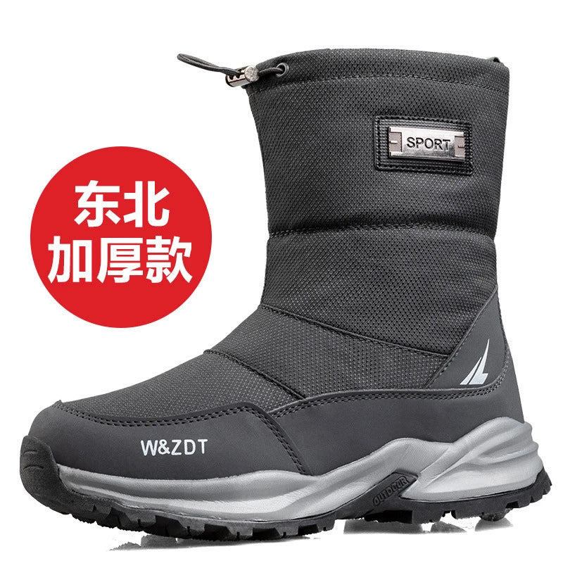 Botas de nieve altas antideslizantes para hombre, para deportes al aire libre, estilo noreste, gruesas, cálidas e informales, de algodón, con terciopelo impermeable.