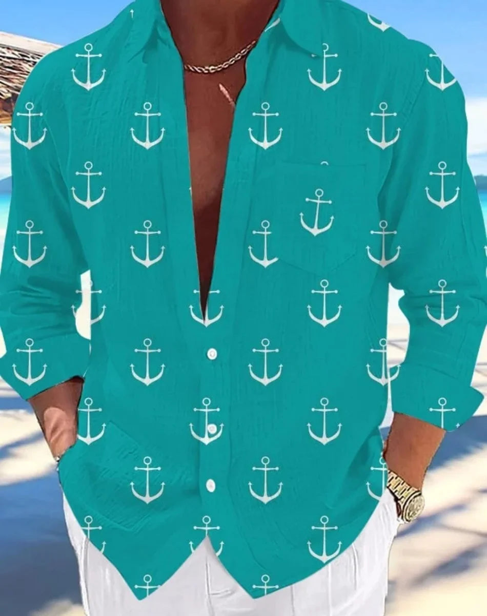 Camisa hawaiana informal para hombre, nueva camisa de verano con estampado 3D azul marino, camisa informal de manga corta, ropa transpirable para hombre