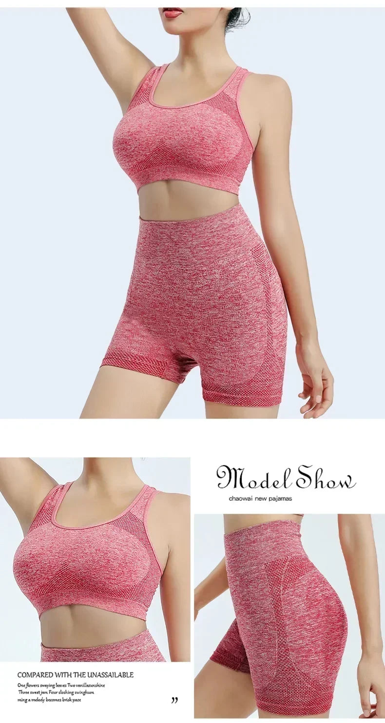 Conjunto de yoga, pantalones cortos de gimnasio, sujetadores deportivos para mujer, tops de entrenamiento para mujer, ropa de yoga, leggings de fitness, conjunto de gimnasio, conjuntos de yoga sin costuras